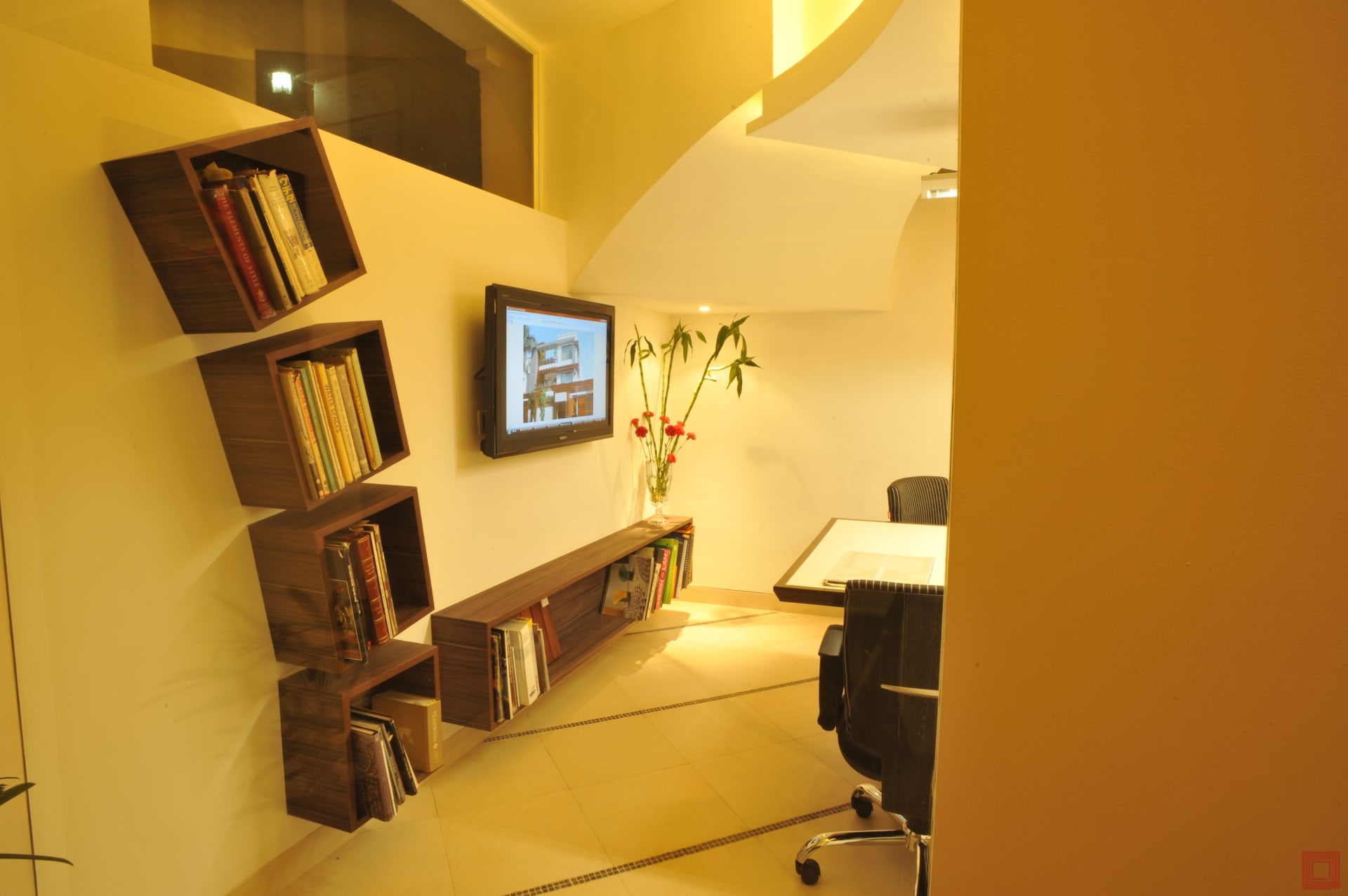 Ultra-realistic cinematic architectural shot of a premium workspace 2